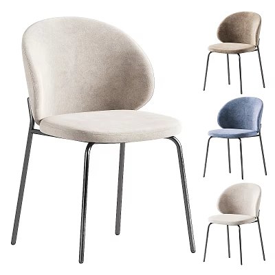 Modern Curved Backrest Stool With Upholstered Seat And Metal Legs In Multiple Colors 3d model