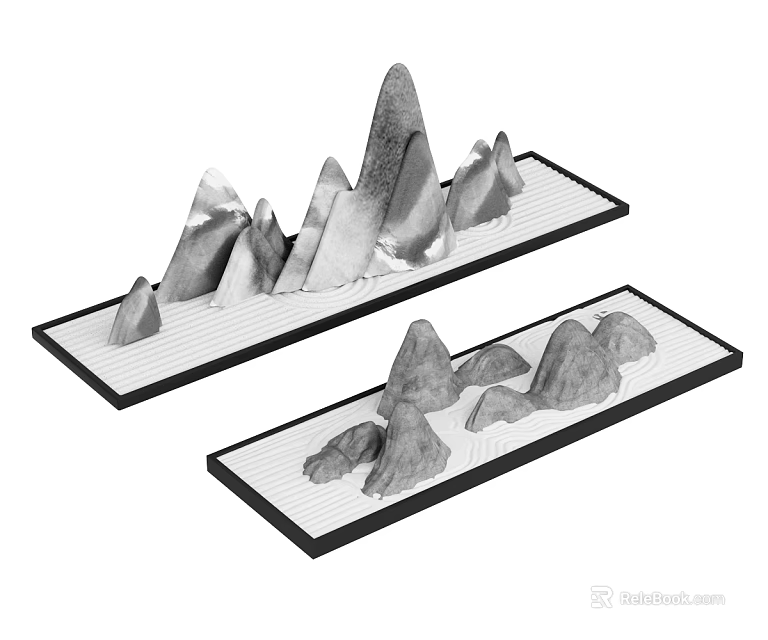 Decorative Garden Ornaments Featuring Rock Formations On Rectangular Bases 3d model