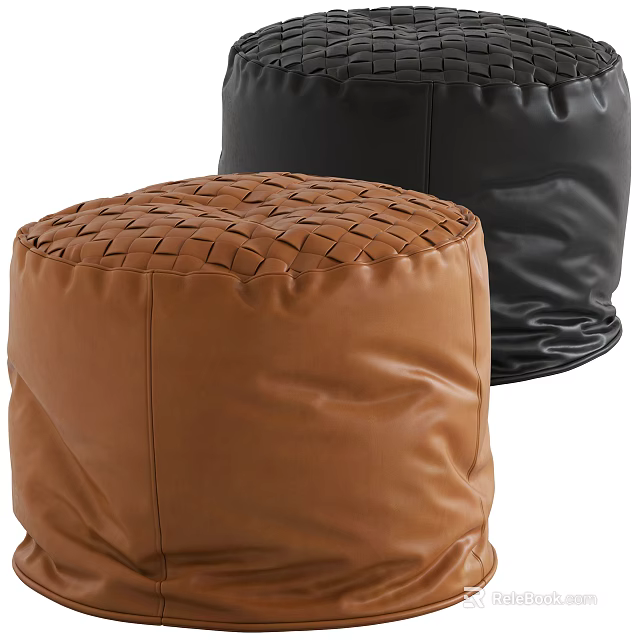 Brown And Black Leather Ottoman With Woven Texture For Home Decor 3d model 