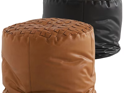 Brown And Black Leather Ottoman With Woven Texture For Home Decor 3d model