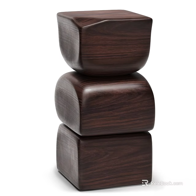 Dark Wooden Dining Table With Stacked Cube Structure And Modern Design 3d model