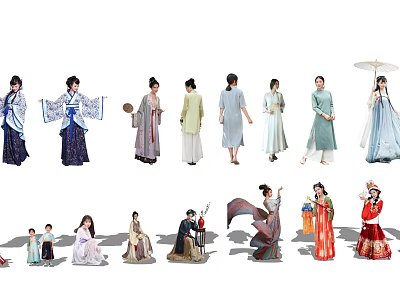 Multiple People In Traditional Chinese Ancient Costumes With Various Styles And Props 3d model