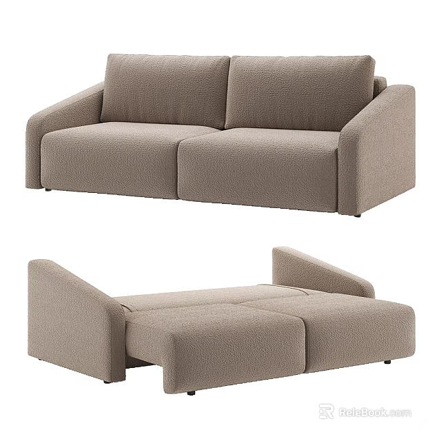 Modern Beige Fabric Two Seater Sofa With Modular Convertible Design For Living Room 3d model 