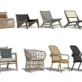 Stylish Modern Leisure Chairs With Rattan Wooden Metal Frames And Cushions