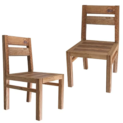 Set Of Two Wooden Accent Chairs With Slatted Seat And Backrest For Living Space 3d model