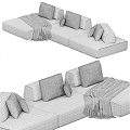 Modern Modular Sectional Sofa in Dark and Light Gray with Pillows and Throw Blankets