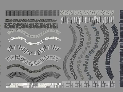 Decorative Stone Tile Patterns With Wavy Striped And Geometric Arrangements For Floors 3d model