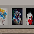 Contemporary Portrait Paintings With Floral Elements Vibrant Tattoos And Red Accents For Modern Wall Decor