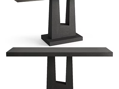 Modern Black Wooden Dining Table With Unique Leg Structure And Smooth Surface Design 3d model