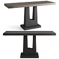 Modern Black Wooden Dining Table With Unique Leg Structure And Smooth Surface Design