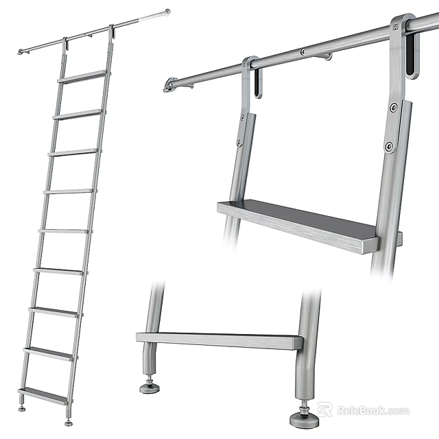 Sturdy Metal Foldable Ladder with Space Saving Compact Structure for Home Essentials 3d model