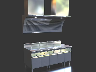 Modern Stainless Steel Kitchen Appliances With Range Hood And Cabinet Counter 3d model