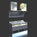 Modern Stainless Steel Kitchen Appliances With Range Hood And Cabinet Counter