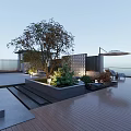 Terrace Garden Landscape Design With Trees Plants Lighting And Patio Tiles