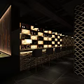 Stylish Bar Interior With Bar Counter Bar Stools Wine Shelves And Decorative Wall