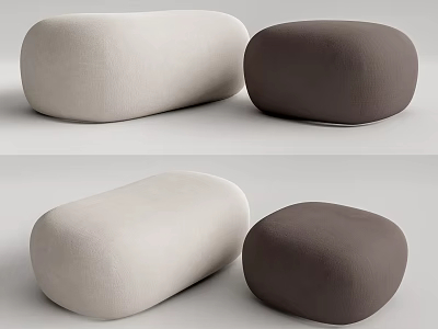 Modern Fabric Ottoman Stools In Light And Dark Brown With Rounded Shape For Home Seating Decor 3d model