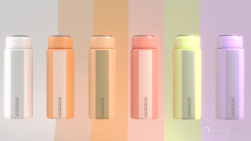 Thermos Insulated Vacuum Cups In Multiple Pastel Colors Stainless Steel Design 3d model 