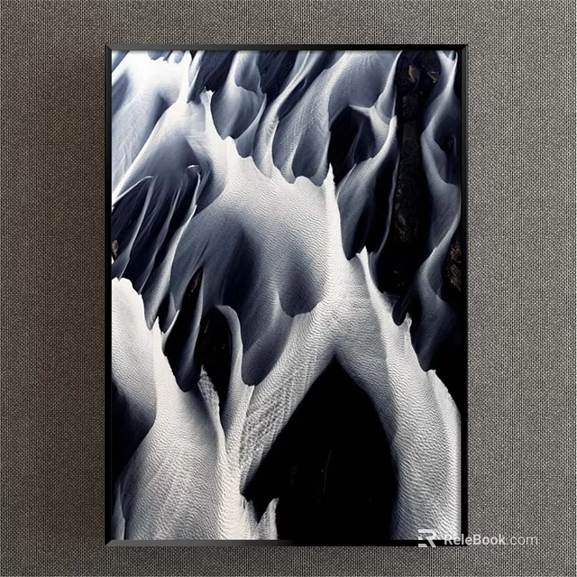 Black And White Abstract Painting With Flowing Wave Textures For Modern Wall Art 3d model 