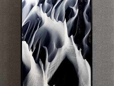 Black And White Abstract Painting With Flowing Wave Textures For Modern Wall Art 3d model