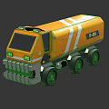 Yellow Toy Truck Model With White Stripes And Reflective Surface On Black Background