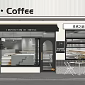 Inspiration C Coffee Storefront With Black Awning Glass Door Outdoor Seating And Green Plants