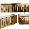 Modern Golden Entryway And Side Cabinets With Vertical Bar Handles And Metallic Finish