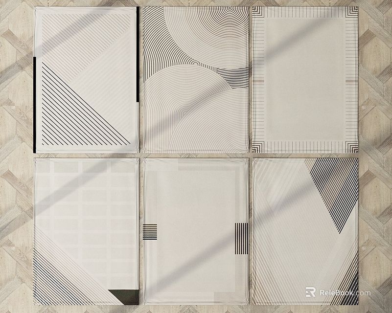 Modern Square Rugs With Geometric Patterns And Abstract Line Art Designs Collection 3d model 