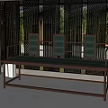 New Chinese-style three-person sofa 3d model