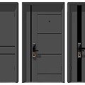 Black Security Doors With Modern Panel Designs Three Different Styles And Metal Handles 3d model