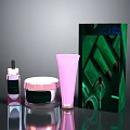 Perfume Cosmetics Collection Featuring Glossy Bottles Cream Jar Lotion Tube And Green Packaging