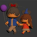 Cartoon Characters With Mickey Mouse Ears Holding Hands Purple Balloon And Blue Party Hat 3d model