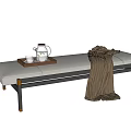 Modern Footstool With Beige Cushion Metal Legs Tea Tray Teapot And Cozy Blanket