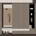 Modern Light Wood Shoe Cabinet Interior With Hanging Hooks Bench And Display Shelves