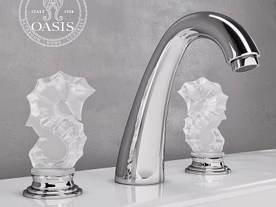 Chrome Bathroom Faucet With Seahorse Shaped Crystal Handles On Vanity Top 3d model
