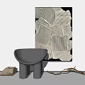Modern Abstract Painting With Black White Lines And Geometric Shapes On Wall