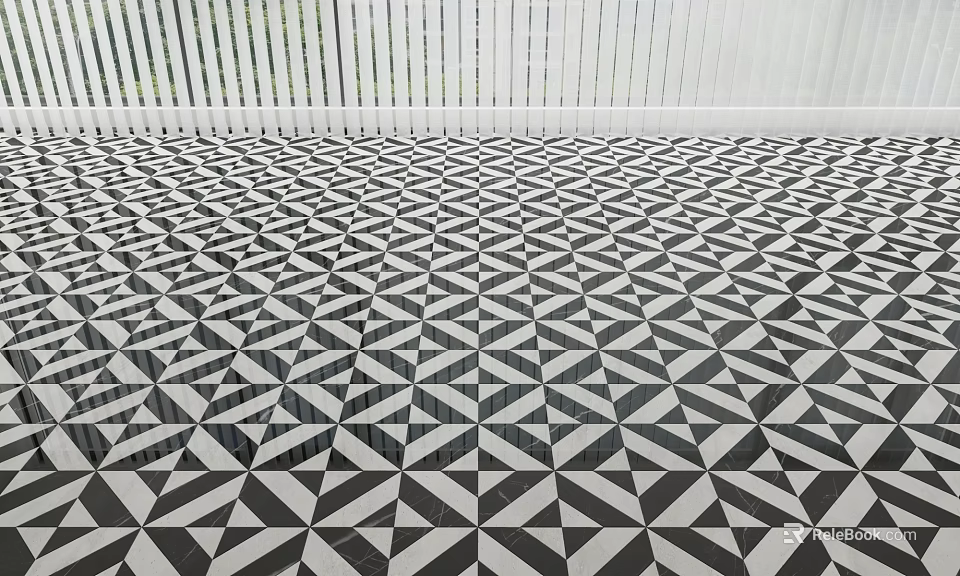 Black And White Geometric Pattern Floor Tiles For Modern Interior Design 3d model 
