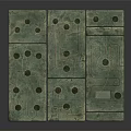 Green Square Multi-piece Stone Block With Holes And Geometric Textured Surface 3d model