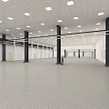 Industrial Warehouse Spacious Interior With Steel Structure Roof Skylights Gray Floor And White Walls