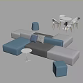 Modern Leisure Modular Sofa Set With Blue Gray White Modules Side Table And Chairs 3d model