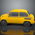 Vintage Yellow Taxi With Black And Yellow Stripes On Body And Roof Light