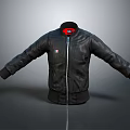 Black Leather Jacket With Zip Front Red Lining And Long Sleeves Design 3d model