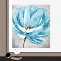 Abstract Blue and White Lotus Painting on Wall with White Decor Accent