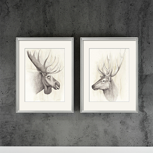 Nordic Animal Painting Grey Living Room Animal Deer Decorative Painting 3d model