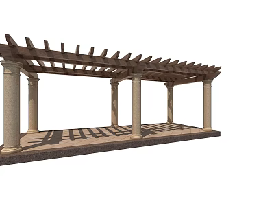 Classical Pergola With Stone Columns And Wooden Lattice Roof For Outdoor Garden 3d model