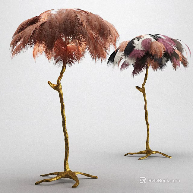 Modern Table Lamp With Feather Lampshade Gold Stand And Elegant Design For Home Decor 3d model 