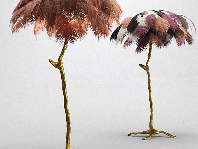 Modern Table Lamp With Feather Lampshade Gold Stand And Elegant Design For Home Decor 3d model