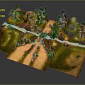 Cartoon Scene Map With Lush Green Grass Trees Wooden Bridge Small River And Rocks Path