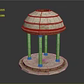 Classical Stone Gazebo Structure With Dome Roof And Columns On Circular Base