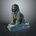 Artistic Stone Lion Sculpture Carving With Detailed Mane Sitting Pose On Base