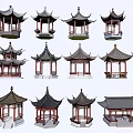 Various Traditional Chinese Pavilion Designs With Curved Roofs And Wooden Structures